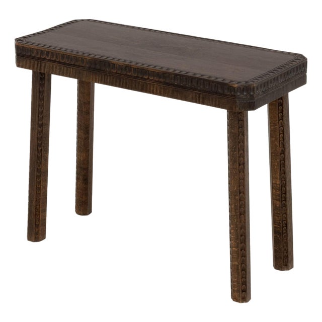Arts and Crafts Style Hand-Carved Oak Console Table For Sale
