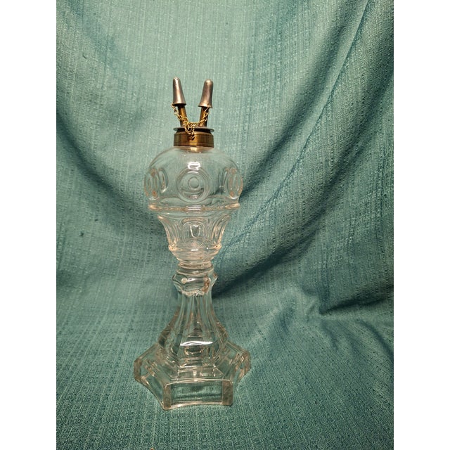 Antique Eapg Bullseye Fleur-De-Lis Glass Whale Oil Lamp Camphene Flint 1850s For Sale - Image 4 of 13