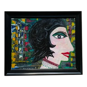 Compelling 1980s American Outsider Art Portrait by Drew - Abstract Female Figure Study