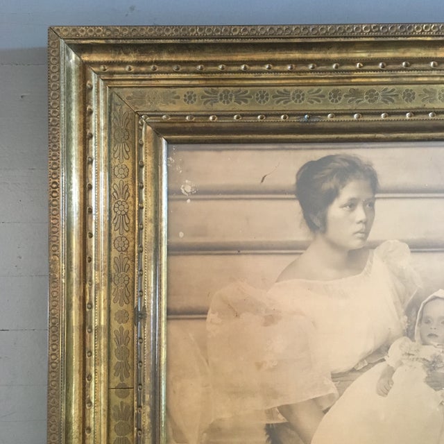 Victorian Victorian Large Brass Frame With Mourning Photo For Sale - Image 3 of 13