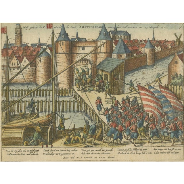 Frans Hogenberg, Attempt to Seize Amsterdam, Haarlemmerpoort Assault, Hogenberg, 1577, Print For Sale - Image 4 of 10