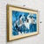 A striking, oversized figurative artwork depicting four women gathered around a café table. Layers of vivid blue, soft...