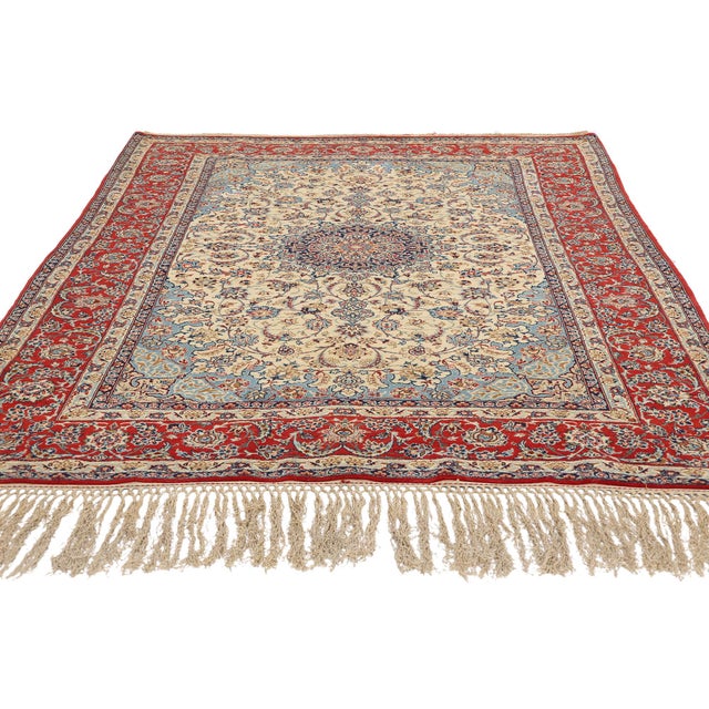 Neoclassical Vintage Ivory Persian Isfahan Rug - 04'11 X 07'08 For Sale - Image 3 of 9