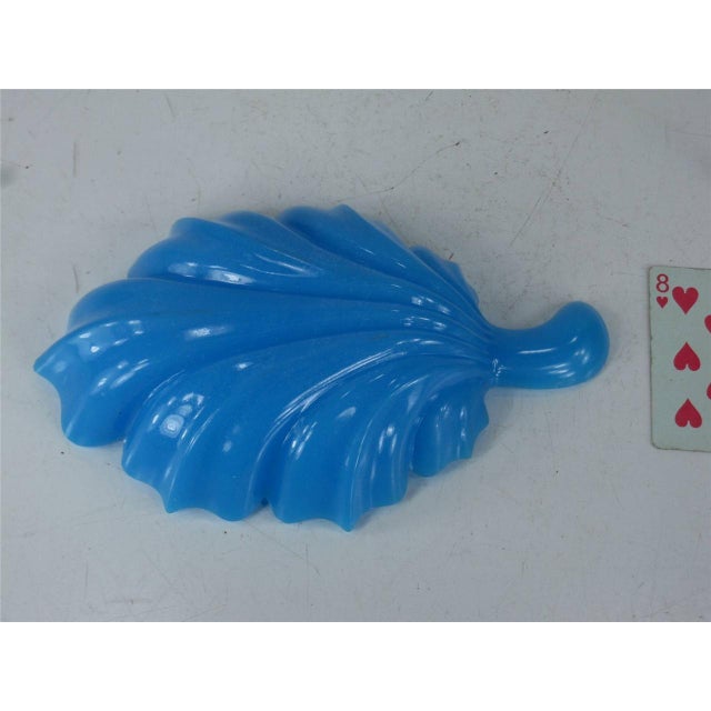 Dish FRENCH BLUE GLASS Leaf Mouth Blown & Hand Cut 19thC. For Sale - Image 4 of 12