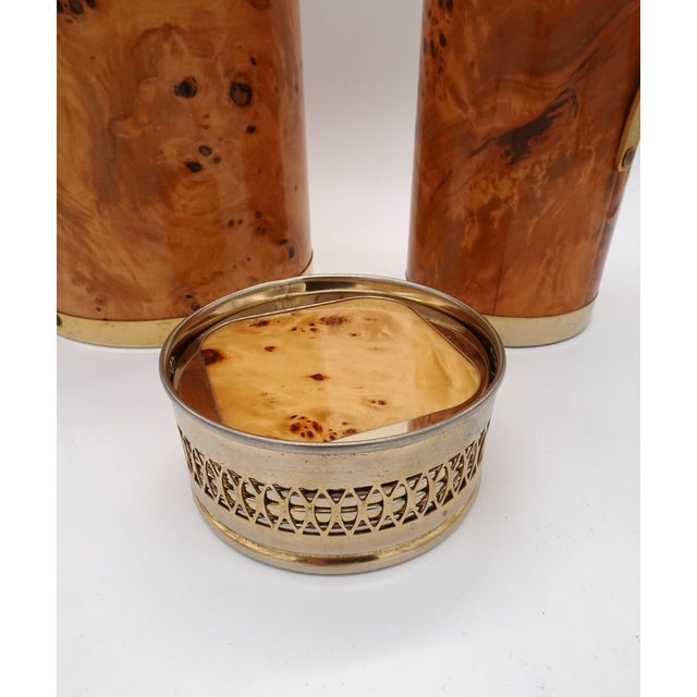 Italian Walnut Serving Set Including Tray, Ice Bucket, Thermos and Coasters, 1970s, Set of 4 For Sale - Image 11 of 18
