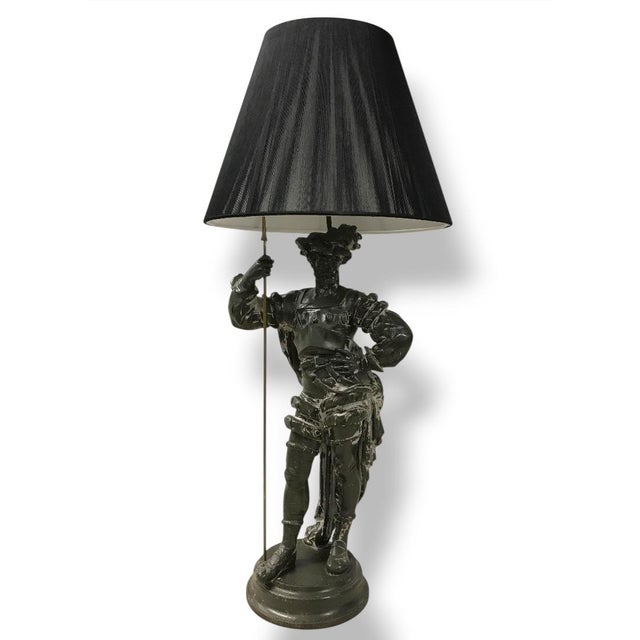 A 19th-Century Large Spelter Lamp Depicting a Cavalier Figure. For Sale - Image 4 of 4