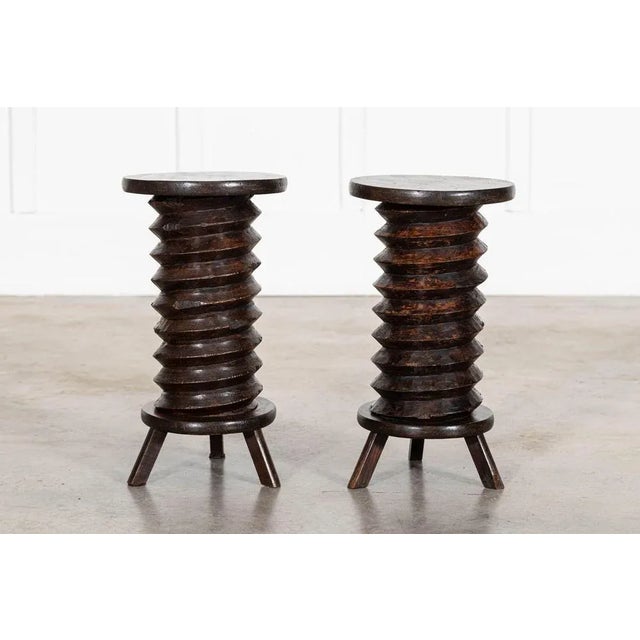 French Elm Corkscrew Side Tables, 1900, Set of 2 For Sale - Image 10 of 13