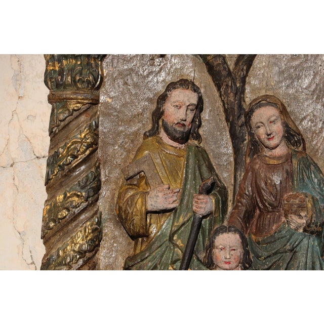 17th Century Large Baroque Holy Family Wooden Retable, Portuguese, 43.70" For Sale - Image 12 of 14