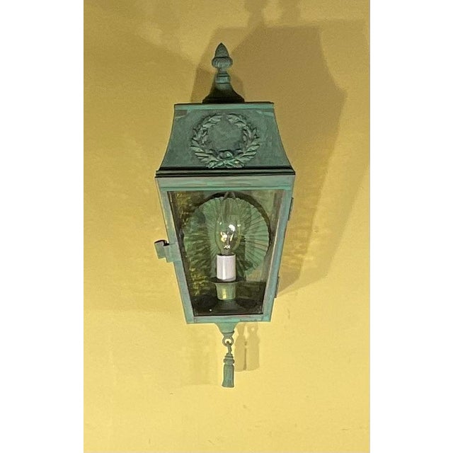 Metal Single Vintage Neoclassical Solid Brass Wall Lantern For Sale - Image 7 of 12