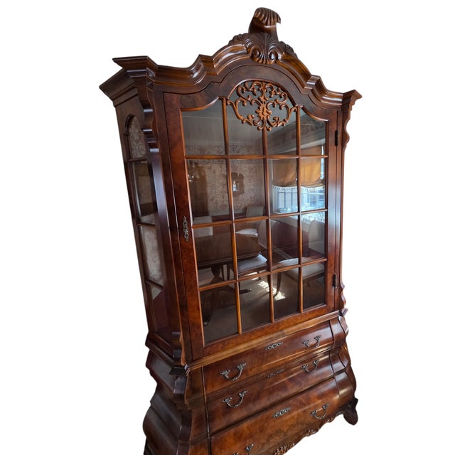 Antique Burlwood Walnut Dutch Bombe Display China Cabinet Hutch Curio Baroque For Sale - Image 4 of 17