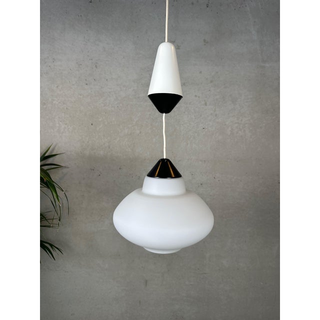 Vintage Opaline Pendant Lamp by Louis Kalff for Philips, 1970s For Sale - Image 6 of 12