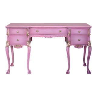 Vintage Georgian Style Pink Writing Desk of Five Drawers For Sale