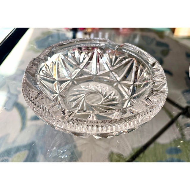 Transparent Crystal Cut Pinwheel Ash Trays - A Pair For Sale - Image 8 of 10