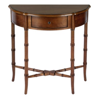 Skilling 31 in. W Specialty Demilune Shape Wood 1 Drawer Console Table, Olive Ash For Sale