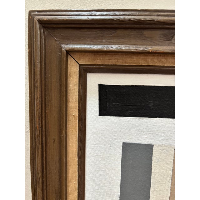 Wood Vintage Mid-Century Modern Abstract Minimalist Hard Edge Geometric Painting Signed For Sale - Image 7 of 8