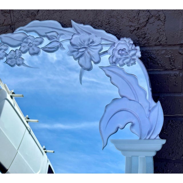 Glass Vintage Floral Etched Wall Mirror For Sale - Image 7 of 11