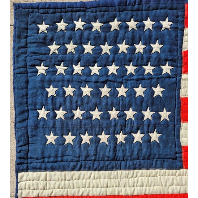 Rustic Early 20th C 45 Star Wool Flag Quilt For Sale - Image 3 of 12