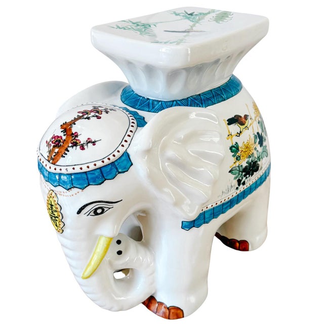 Ceramic 1970s Mid-Size Hollywood Regency Style Chinoiserie Elephant Garden Stool & Plant Stand For Sale - Image 7 of 9