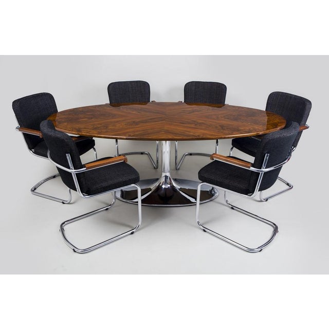 Mid-Century Dining Table in Walnut and Chrome by Kovona, Czech, 1960s For Sale - Image 4 of 5