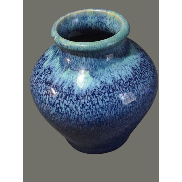 Vintage Mid Century Modern Art Pottery Blue Glazed Vase For Sale - Image 4 of 7