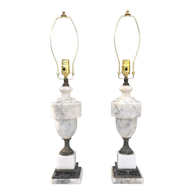 Late 19th Century Alabaster and Bronze Table Lamps, a Pair For Sale