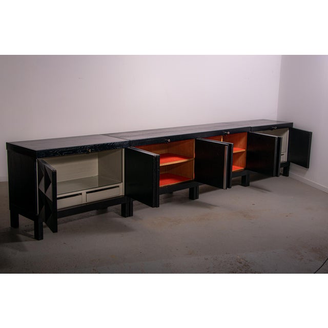 1960s Brutalist Ebonized Sideboard by J. Batenburg for Mi Belgium, 1960s, Set of 3 For Sale - Image 5 of 15