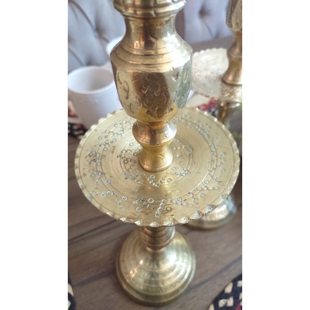 1960s Vintage 14" Brass Moroccan Candle Sticks. Set of 2 For Sale - Image 5 of 11