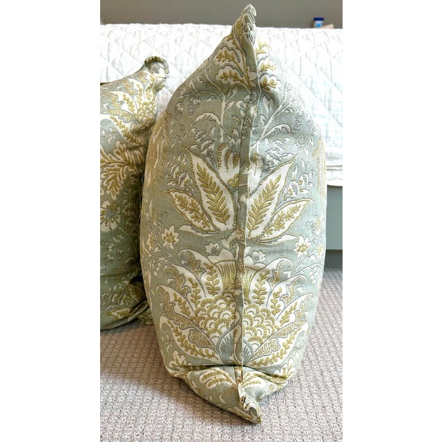 These pillows are really stunning in person. The goldenrod and blue-grey are a lovely combination. About the fabric: The...