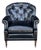 Vintage English Black Leather Club Chair With Tufted Back & Casters For Sale