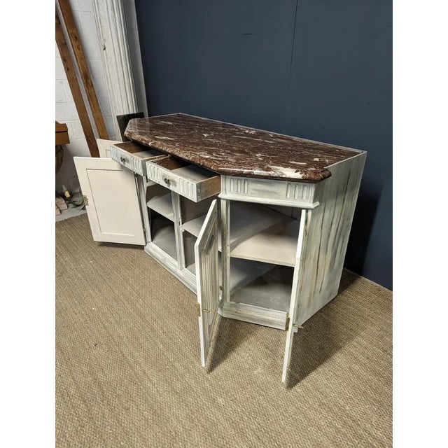 Patinated Low Buffet with Cherry Marble Tray For Sale - Image 5 of 7