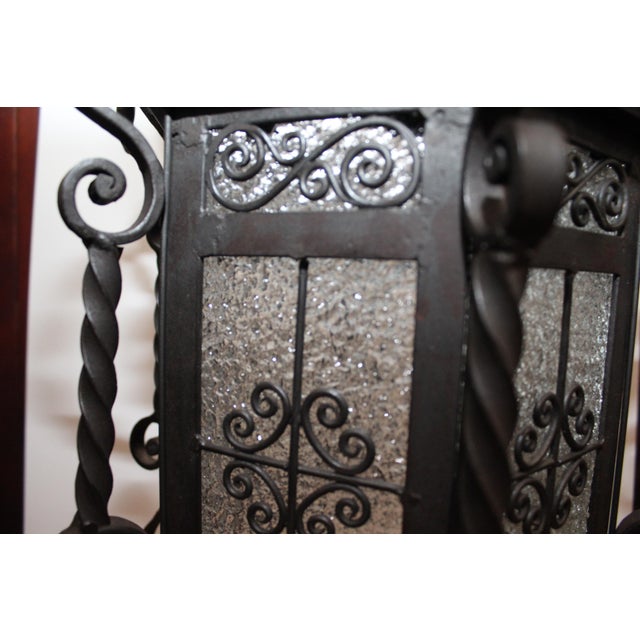 Metal Large Wrought Iron Porch Lantern For Sale - Image 7 of 14