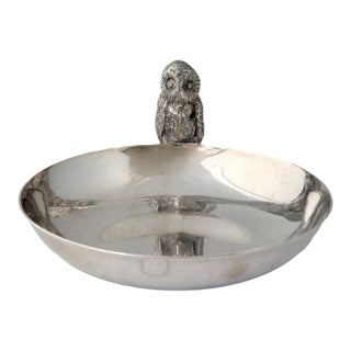 Vintage English Silver-Plate Owl Trinket / Coin Dish For Sale
