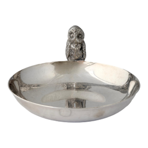 Vintage English Silver-Plate Owl Trinket / Coin Dish