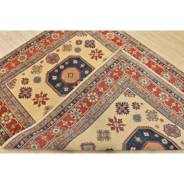 Kazak Rug 5’8” X 7’7” Beige Wool Tribal Hand-Knotted Oriental Carpet For Sale - Image 11 of 12