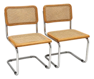 Pair of Vintage Chrome and Cane Cantilever Dining Chairs – Mid-Century Modern Style