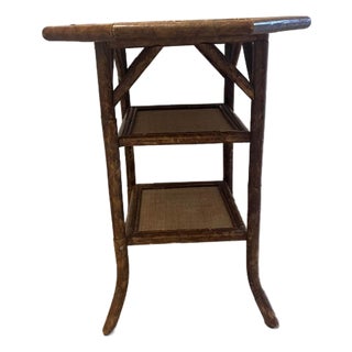 3 Tier Vintage Octagonal Bamboo and Rattan Table For Sale