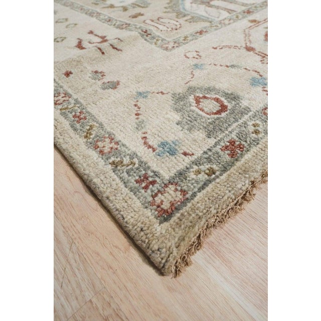 Textile 9x12 Ivory Hand-Knotted Wool Abstract Palmettes Classic Traditional Carpet Rug For Sale - Image 7 of 9