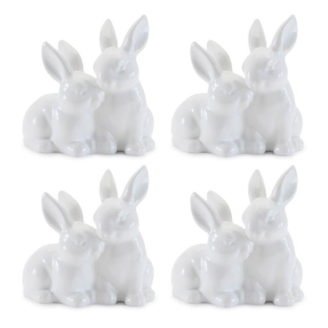 Rustic Ceramic Mini Garden Bunny Couple (Set of 4) For Sale - Image 3 of 4