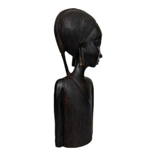 Vintage African Hand Carved Heavy Ebony Wood Female Bust Sculpture For Sale