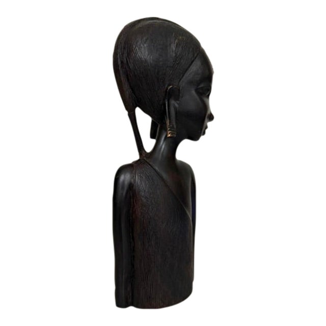 Vintage African Hand Carved Heavy Ebony Wood Female Bust Sculpture For Sale