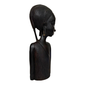 Vintage African Hand Carved Heavy Ebony Wood Female Bust Sculpture