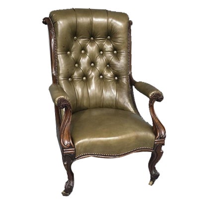 Leather & Rosewood Library Chair For Sale