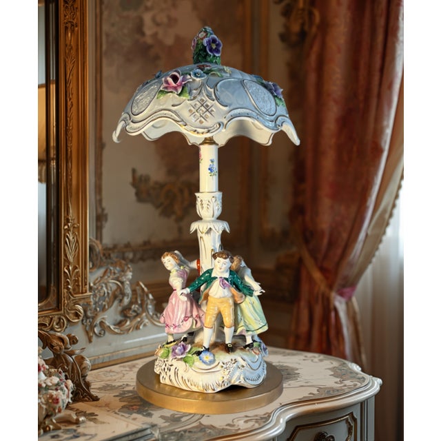 Von Schierholz Porcelain Ring Around the Rosie Children Table Lamp Floral Lithophane Shade For Sale - Image 12 of 18