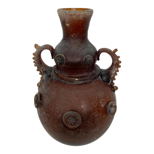 Art Deco Murano Scavo Amphora With Handles and Prunts For Sale