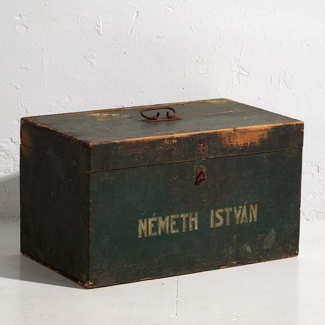 Wood Antique Green Chest, 1910s For Sale - Image 7 of 7