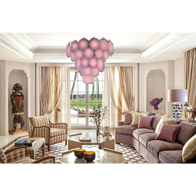Pink Pink Murano Glass Disc Chandelier, Italy, 1970s For Sale - Image 8 of 15