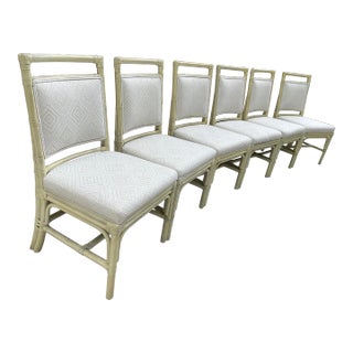 1990s Set of 6 Vintage Rattan Dining Side Chairs in the Style of McGuire For Sale