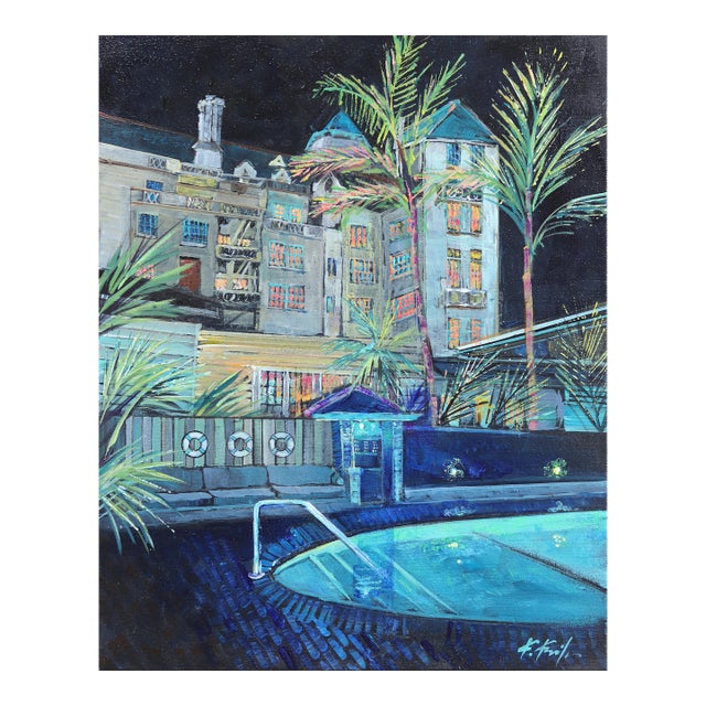 Electric Blues at the Chateau - Hollywood Hotel Still Life Painting Original Artwork by Kathleen Keifer For Sale