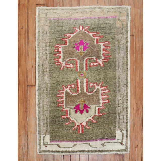 Textile Mid 20th Century Quirky Turkish Anatolian Rug Mat - 2' x 2'11" For Sale - Image 7 of 18