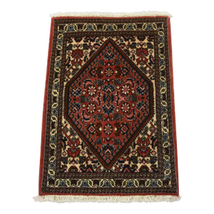 Fine Bidjar Rug 1’5” X 2′ Red Wool Vintage Traditional Hand-Knotted Carpet